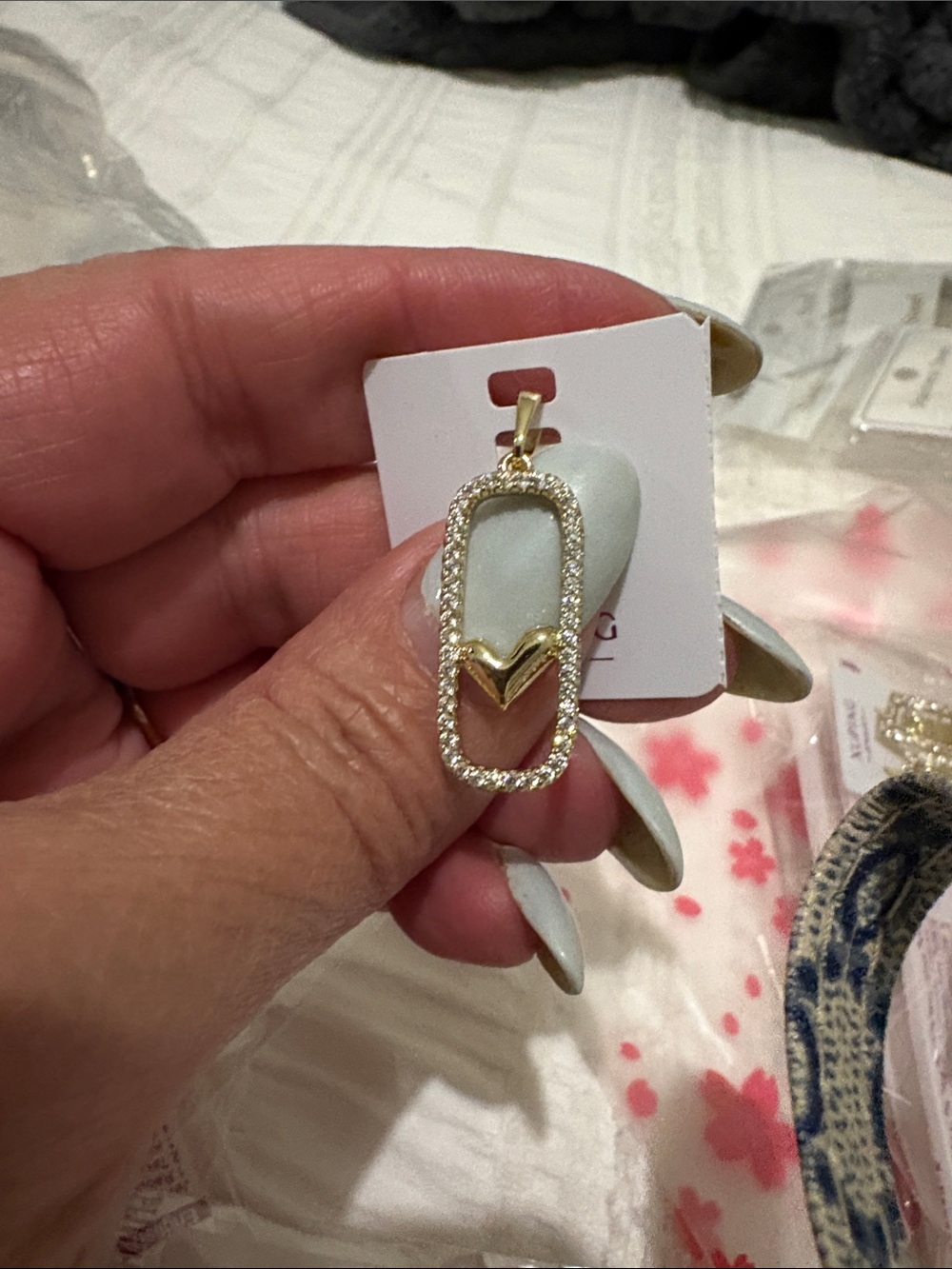 Gold Crystal Rectangular Pendant with Chevron Accent